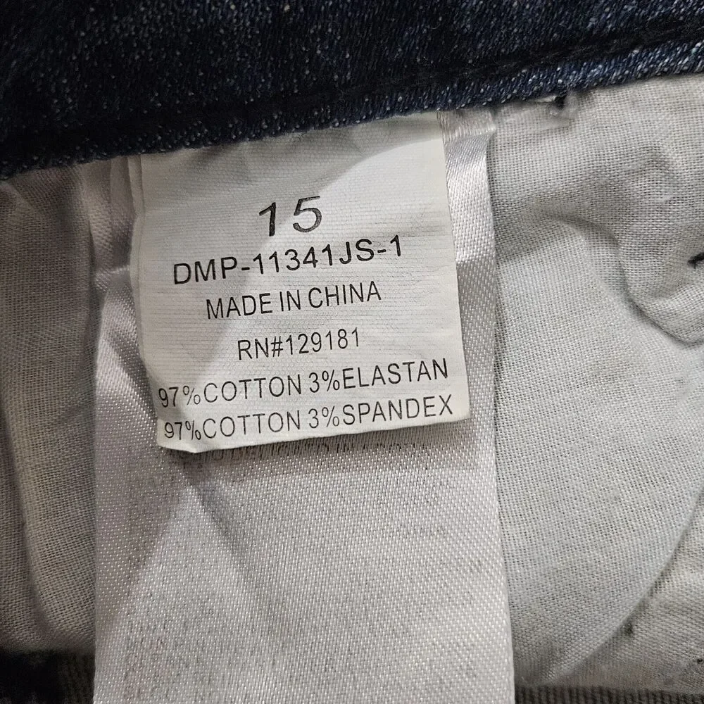 Machine Nouvelle Mode Jeans Size 15 Stretch Straight Leg Blue Distress Bling Y2K - Picture 4 of 12